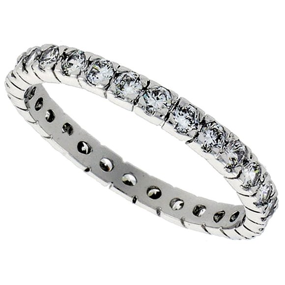 Jewelry - 2mm Silver Round CZ Stackable Eternity Band Ring